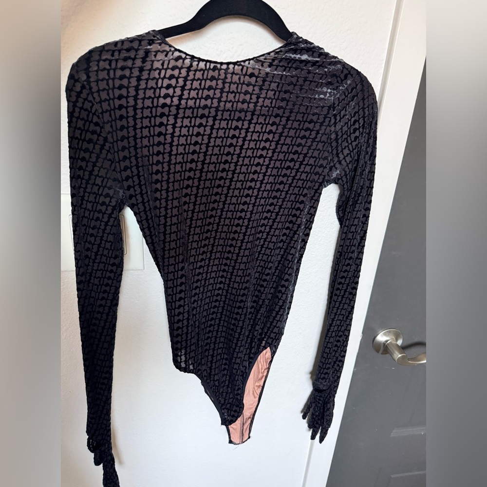 SKIMS Black Patterned Long Sleeve Bodysuit